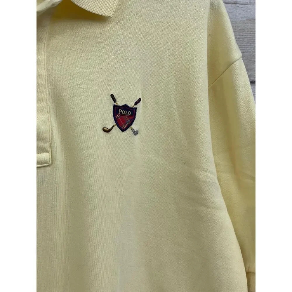 Vng Polo Golf Ralph Lauren Yellow Crest Polo Shirt Short Sleeve Cotton USA Large